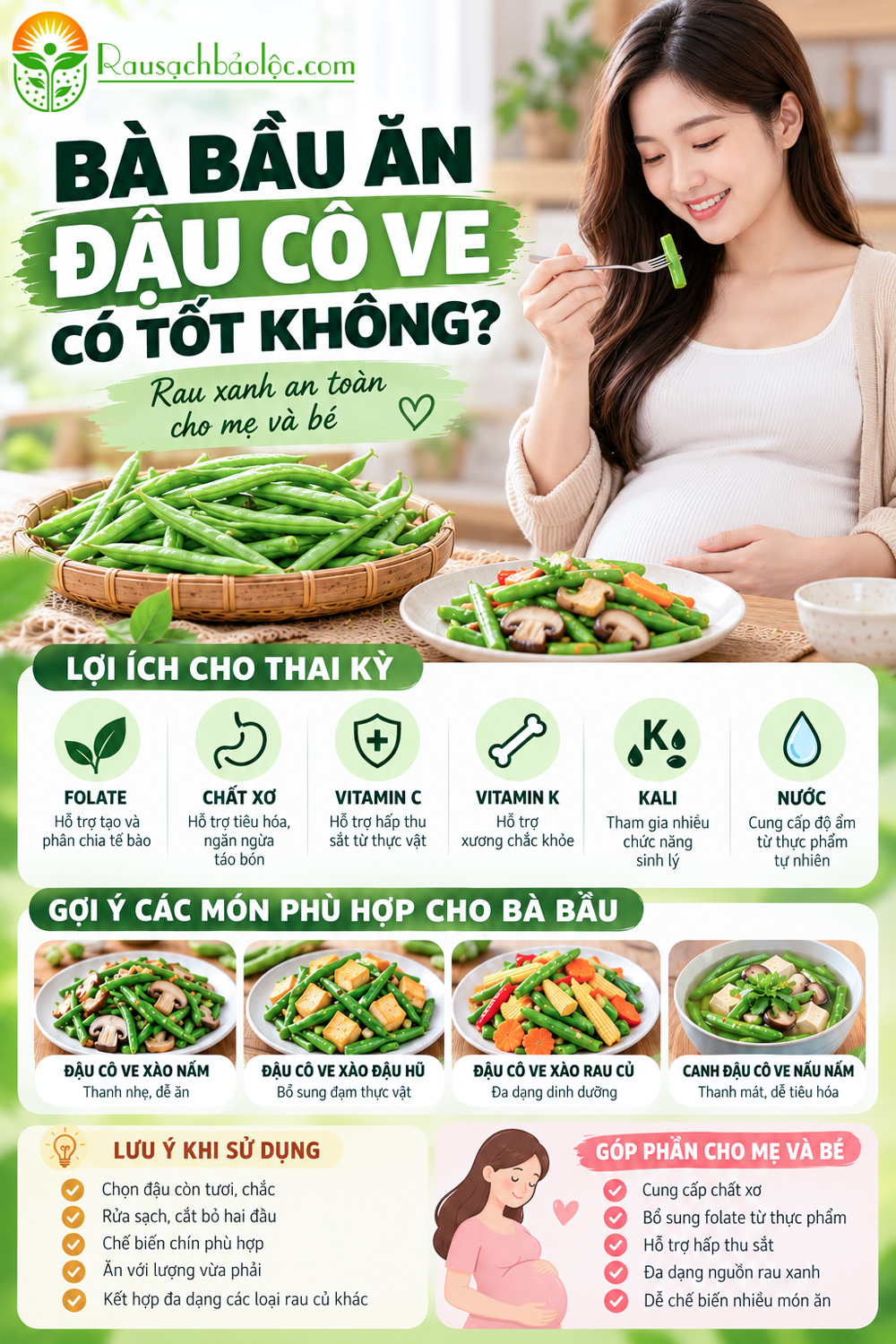 Món Đậu Cô Ve chín phù hợp cho phụ nữ mang thai