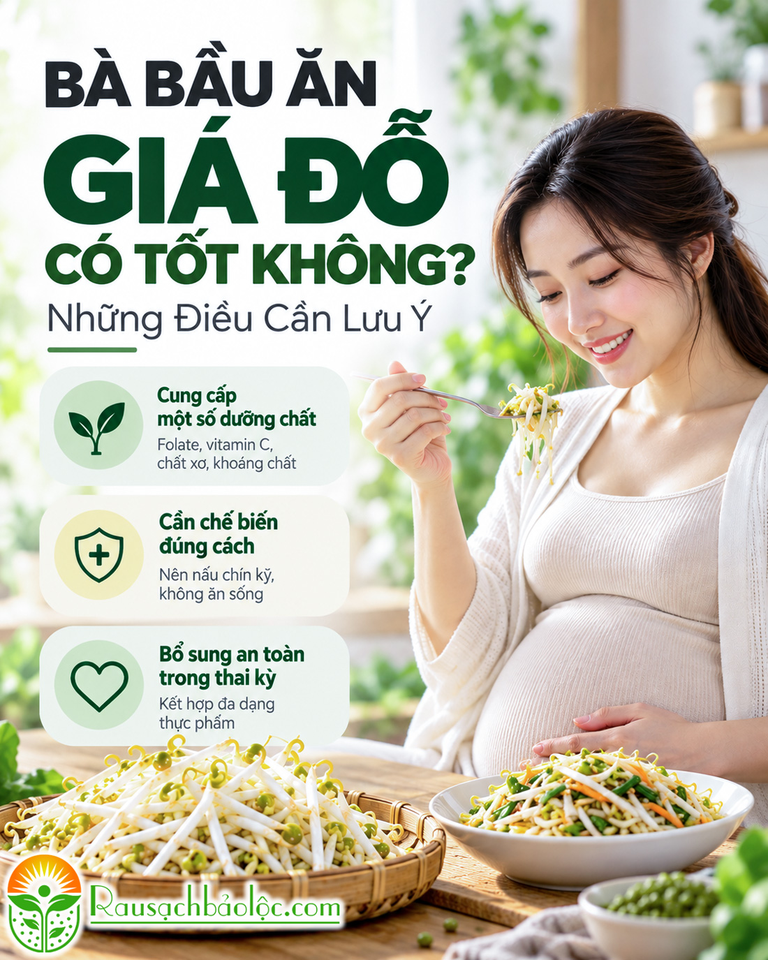 Món ăn từ giá đỗ được nấu chín phù hợp cho phụ nữ mang thai