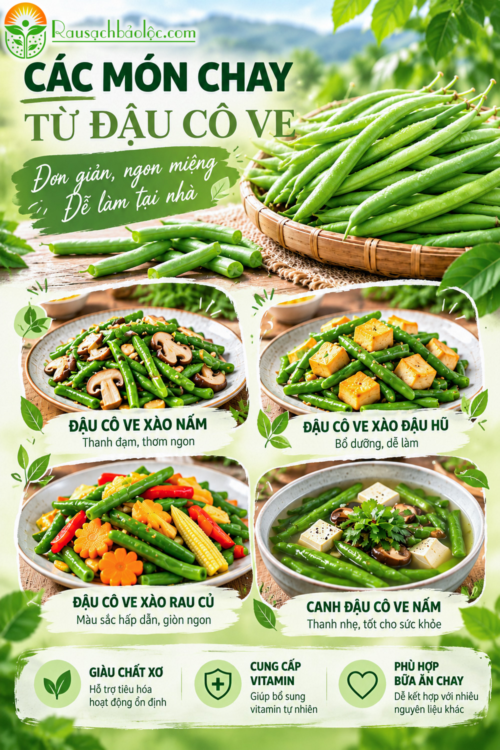 Đậu Cô Ve xào rau củ món chay nhiều màu sắc