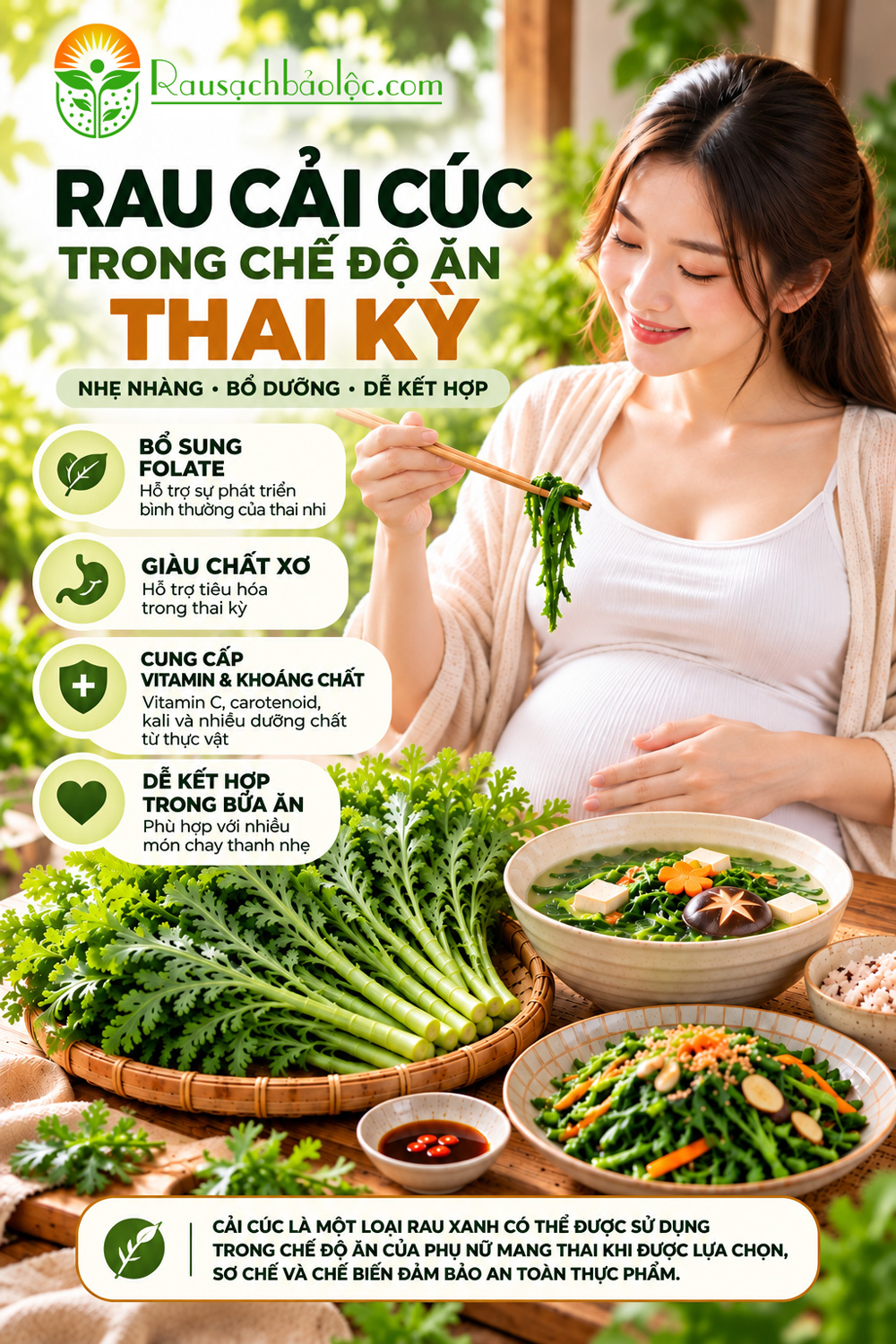 Rau Cải Cúc Tần Ô trong chế độ ăn của phụ nữ mang thai